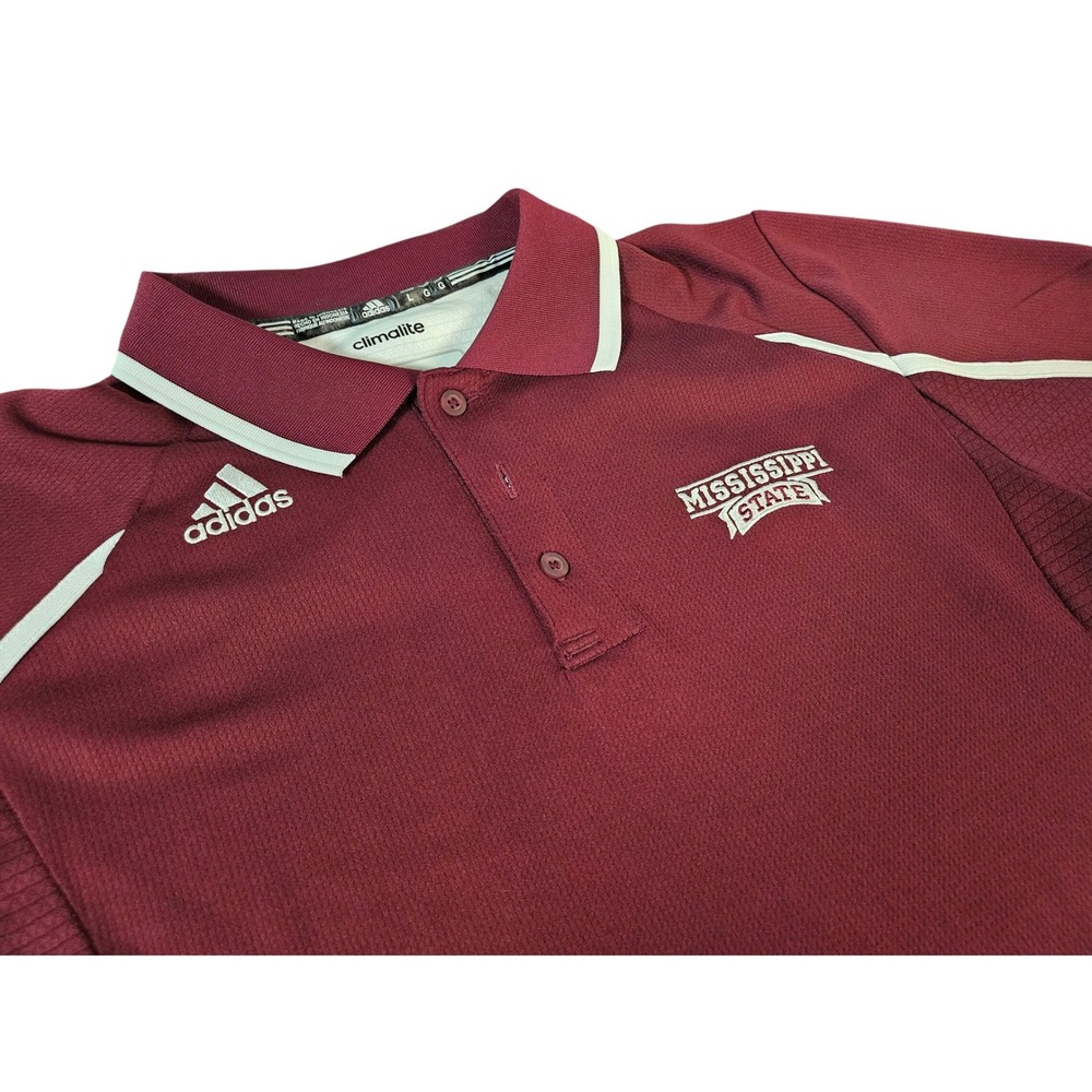 Adidas Polo Shirt Mens Large Maroon Excellent Mississippi State Climalite 1897A